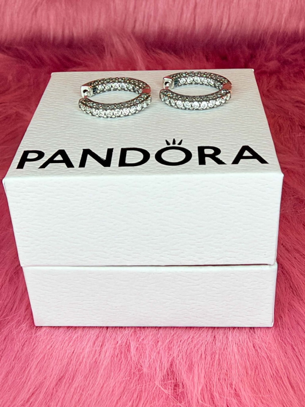 Pandora Silver Cubic Zirconia Pave Hoop Earrings - White